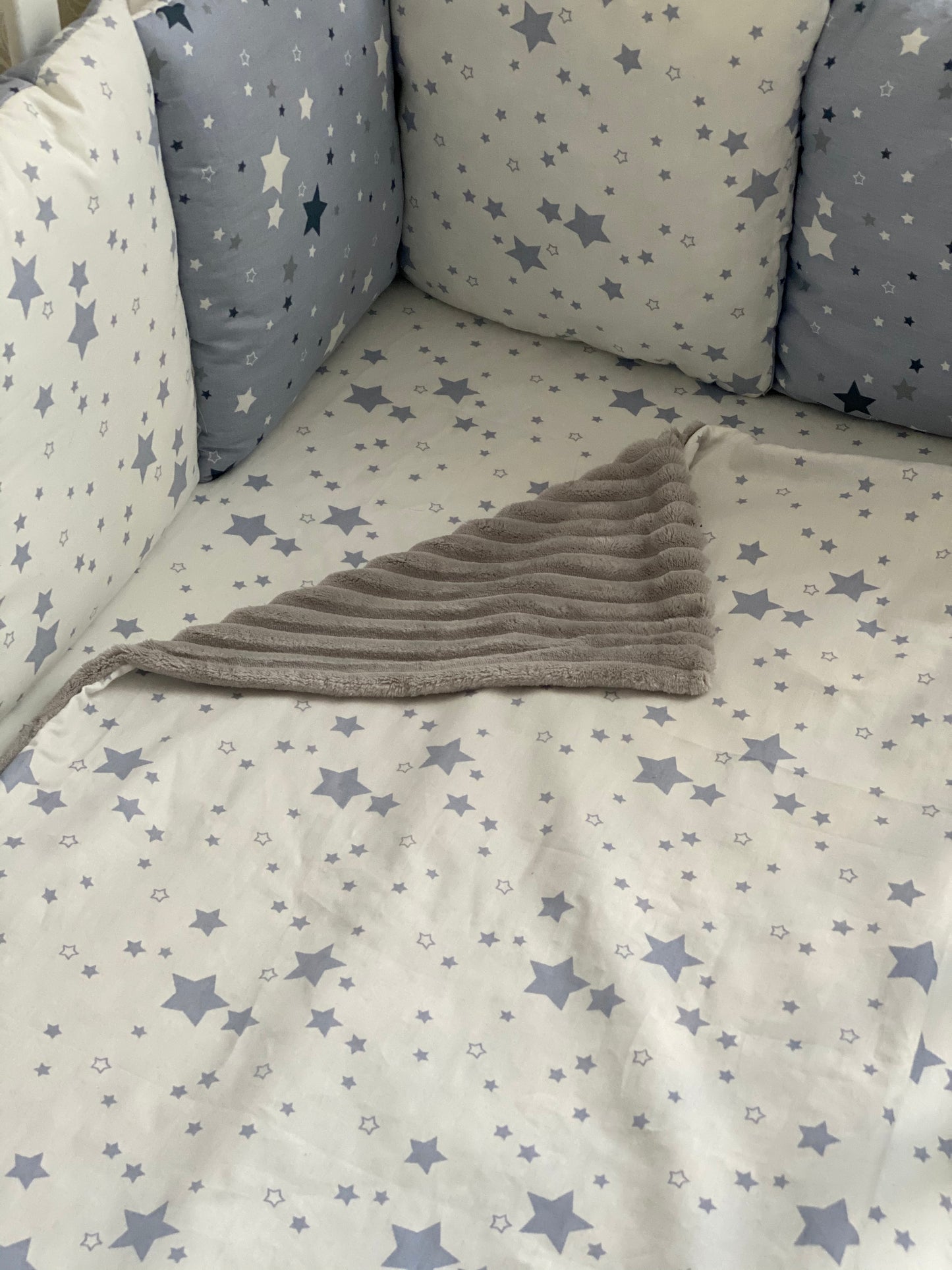 Star pattern bedding set, Baby blanket, Fitted sheet, protected bumpers