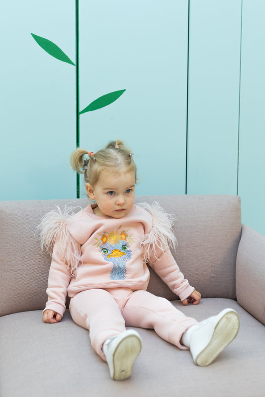 pink ostrich sweatshirt for baby girl
