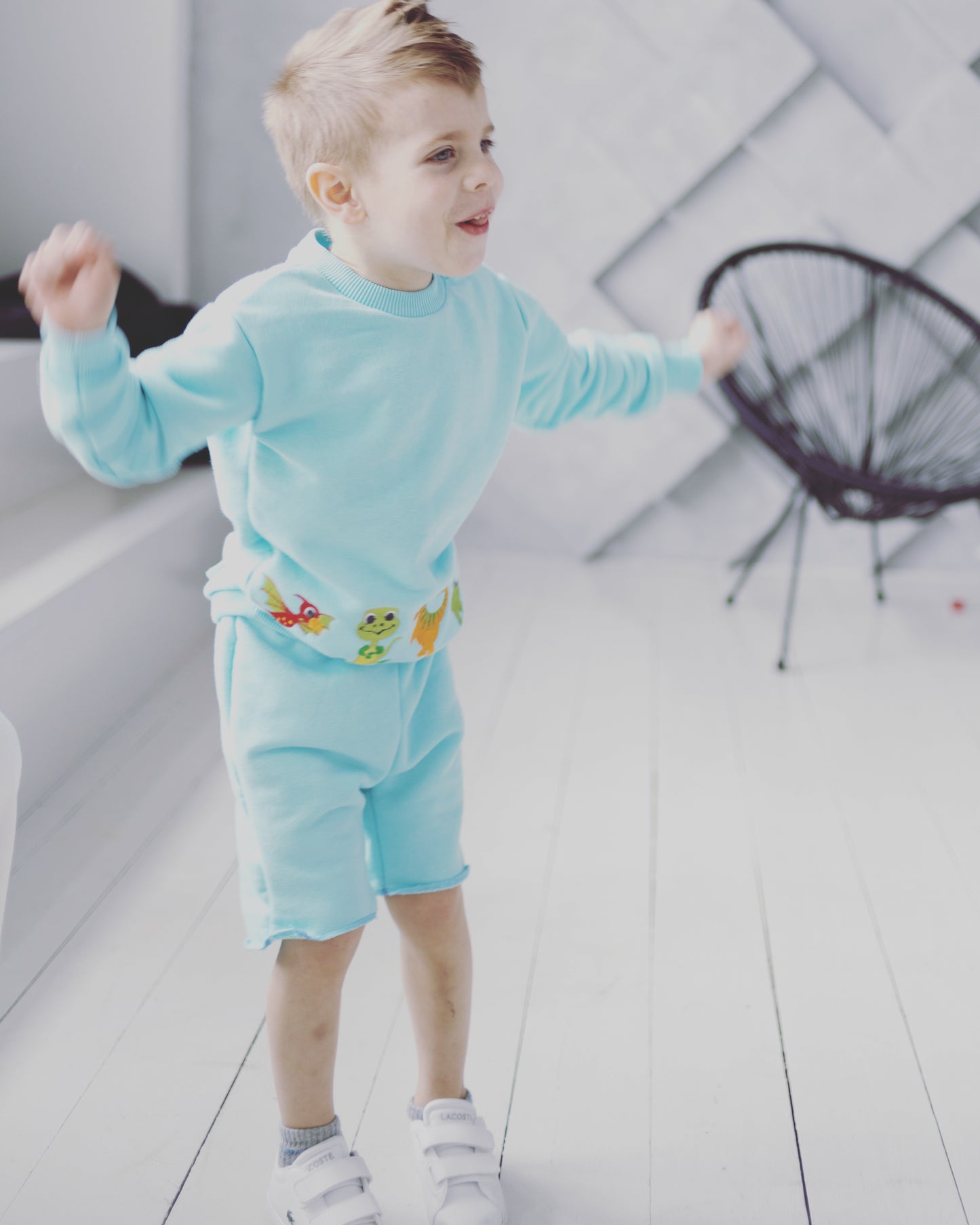 Matching Set Unisex Baby Long Sleeve SweatshirtTurquoise Dino Embroidery