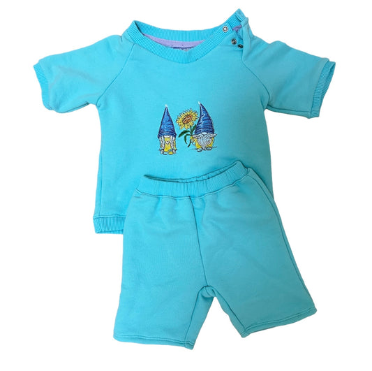 Matching set Unisex Turquoise with Gnome embroidery Short Sleeve T-shirt