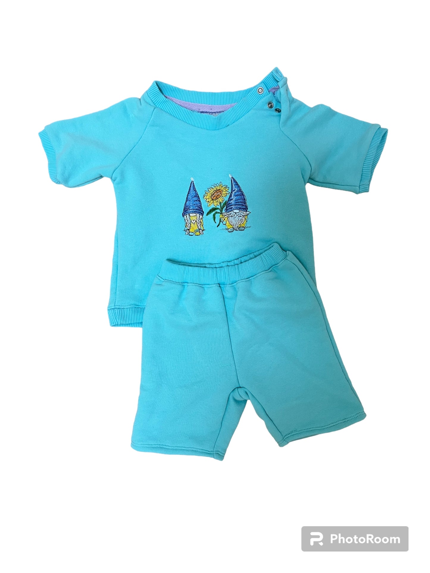 Matching set Unisex Turquoise with Gnome embroidery Short Sleeve T-shirt