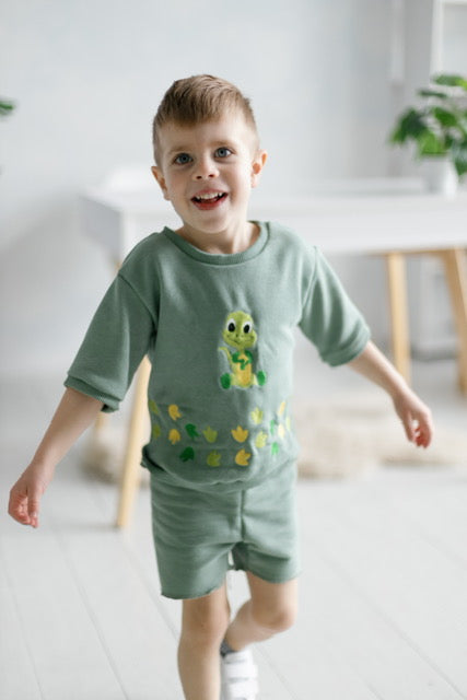 Short sleeve T-shirt outfit, Dinosaur embroidery style, baby boy T-shirt