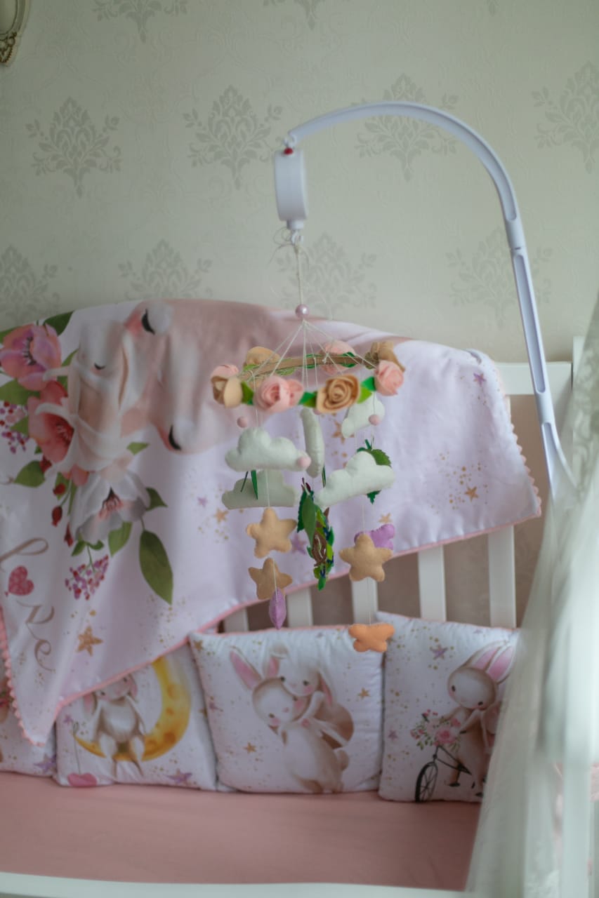 Rabbit pattern nursery bedding set Newborn blanket Fitted sheet cot bumpers