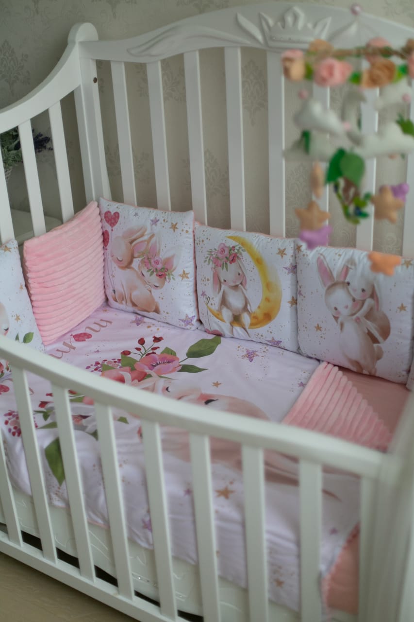 Rabbit pattern nursery bedding set Newborn blanket Fitted sheet cot bumpers