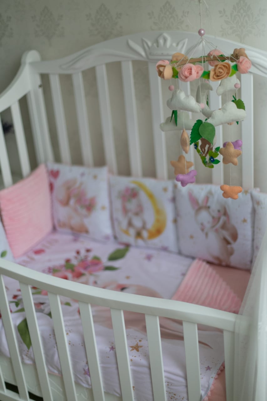 Rabbit pattern nursery bedding set Newborn blanket Fitted sheet cot bumpers