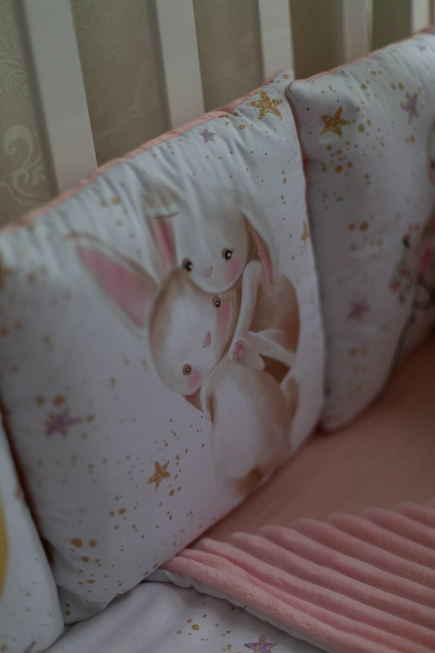 Rabbit pattern nursery bedding set Newborn blanket Fitted sheet cot bumpers