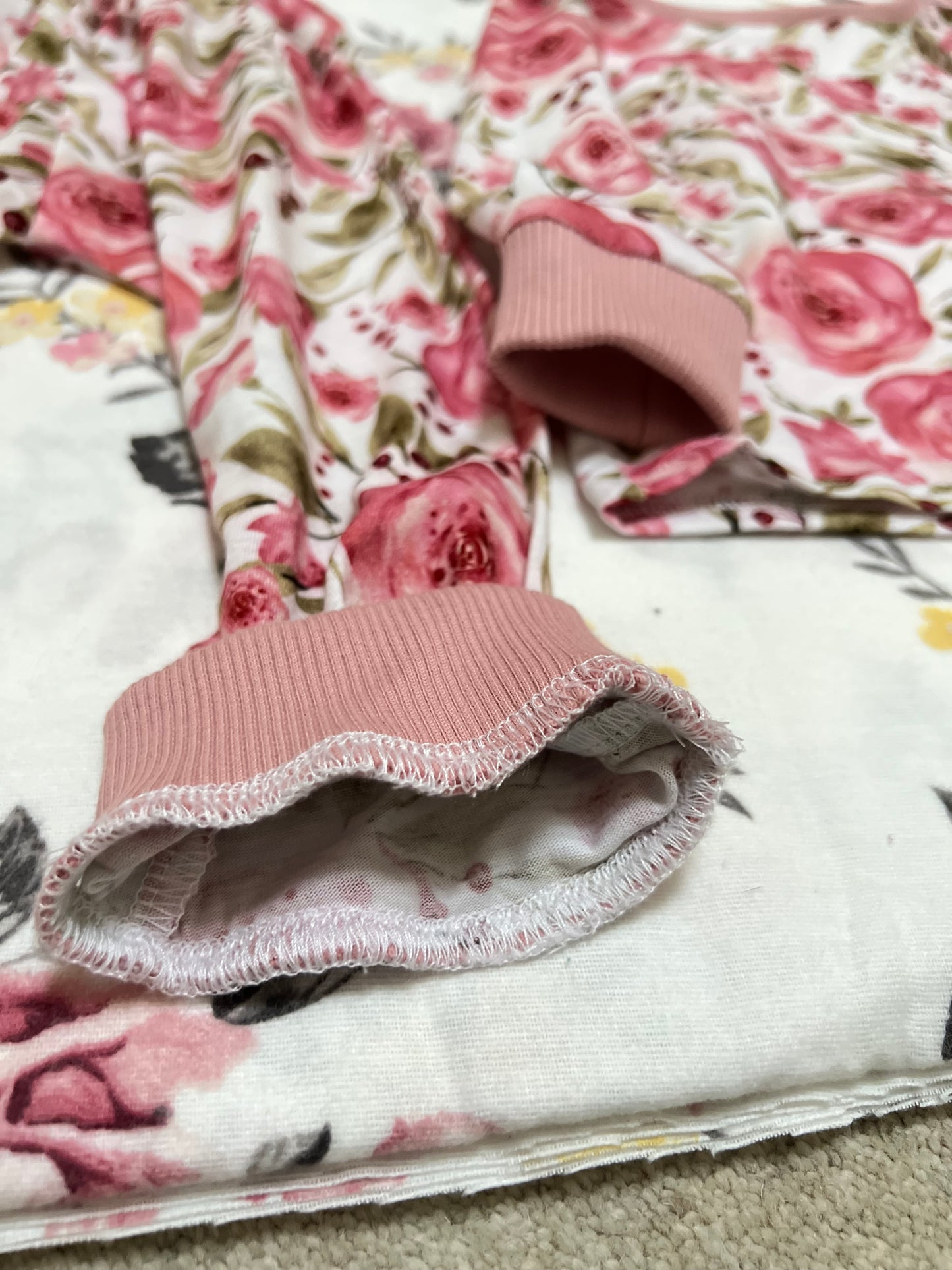 Long sleeve baby pajamas set, roses pattern, 100% cotton