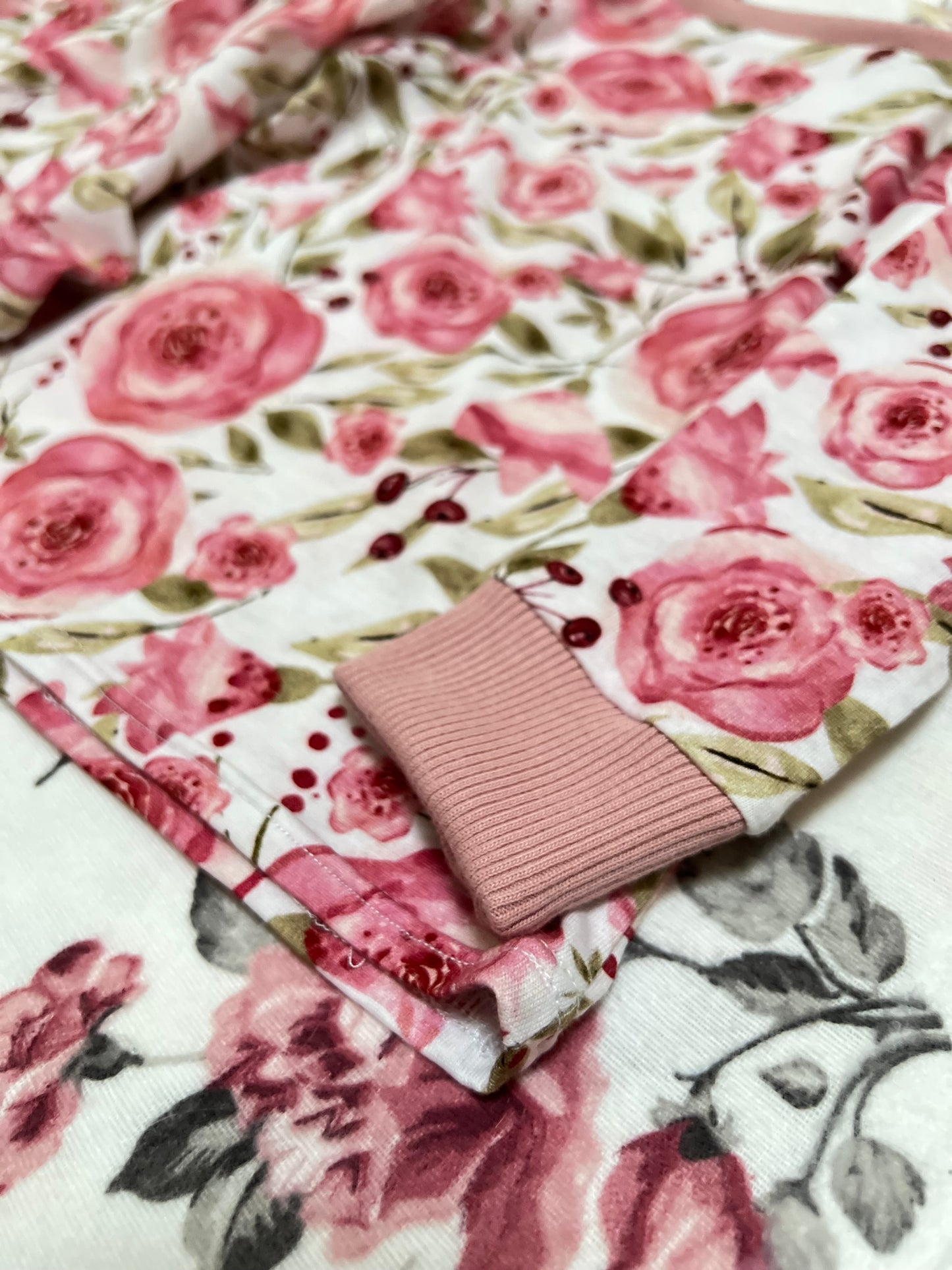 Long sleeve baby pajamas set, roses pattern, 100% cotton