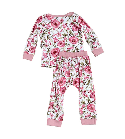 Long sleeve baby pajamas set, roses pattern, 100% cotton