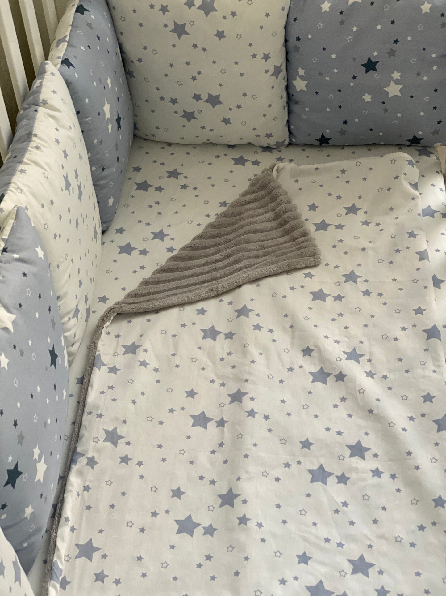 Star pattern bedding set, Baby blanket, Fitted sheet, protected bumpers
