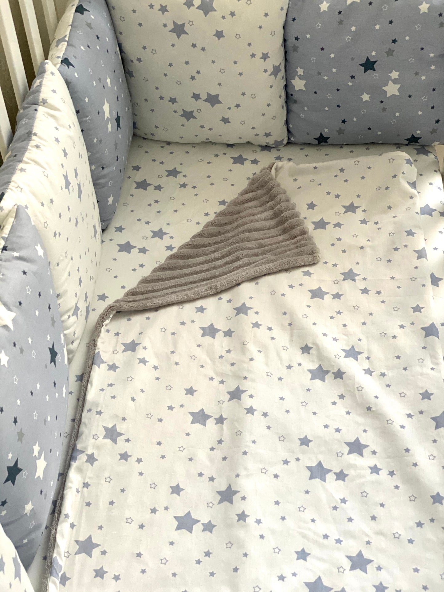 Star pattern bedding set, Baby blanket, Fitted sheet, protected bumpers