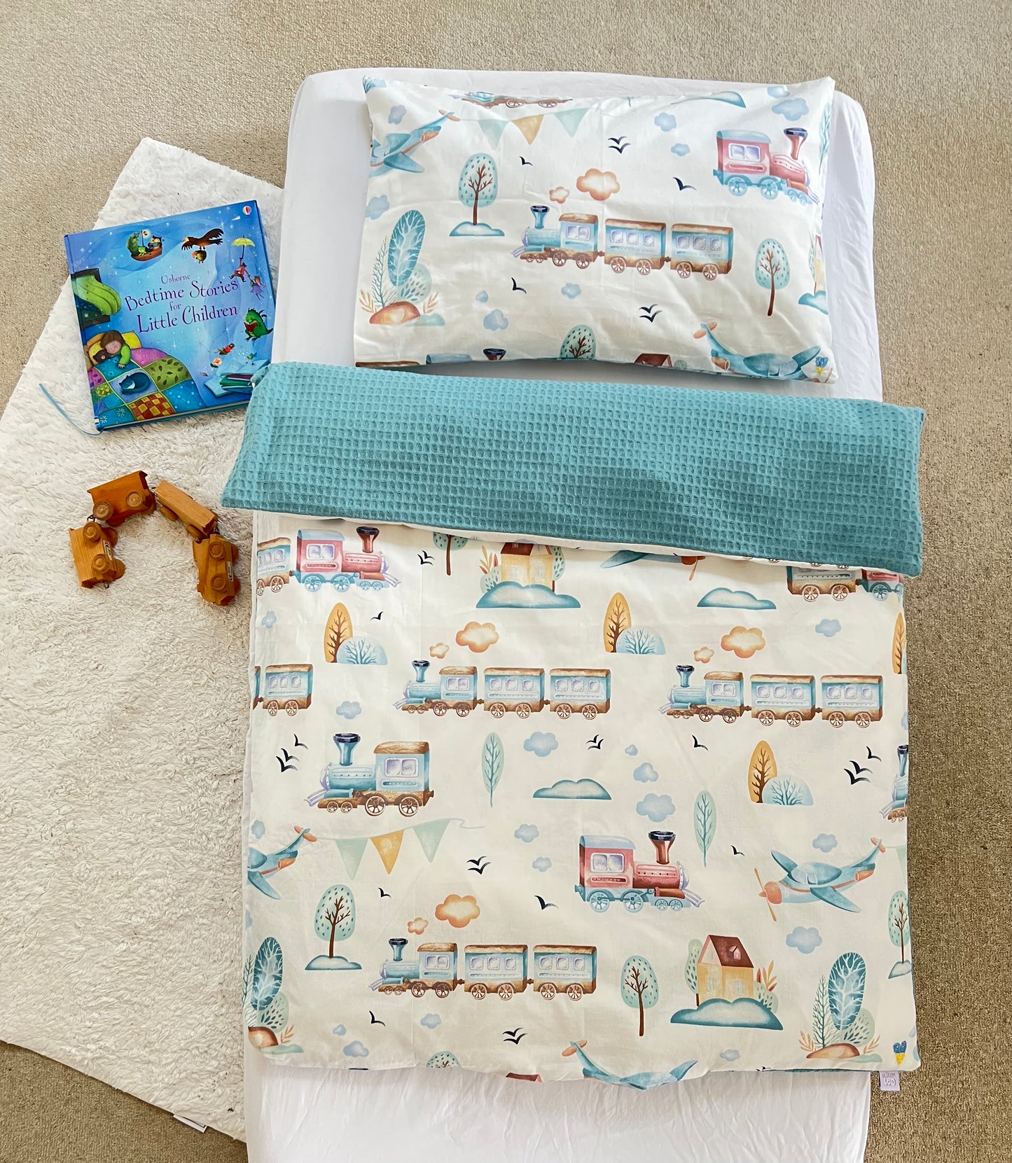Train pattern baby bedding, baby duvet, kids cover, toddler pillowcase, toddler bedding set