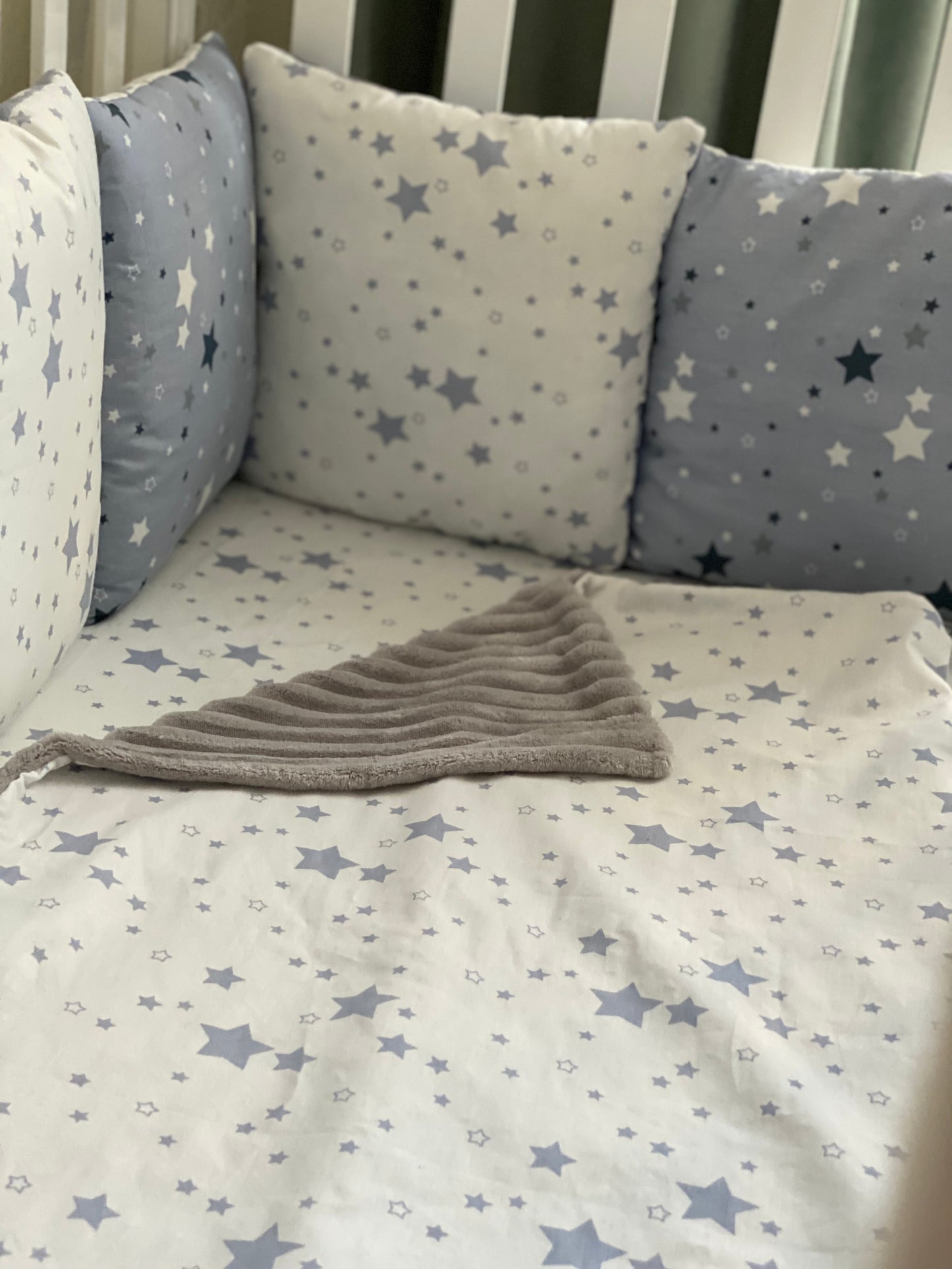 Star pattern bedding set, Baby blanket, Fitted sheet, protected bumpers
