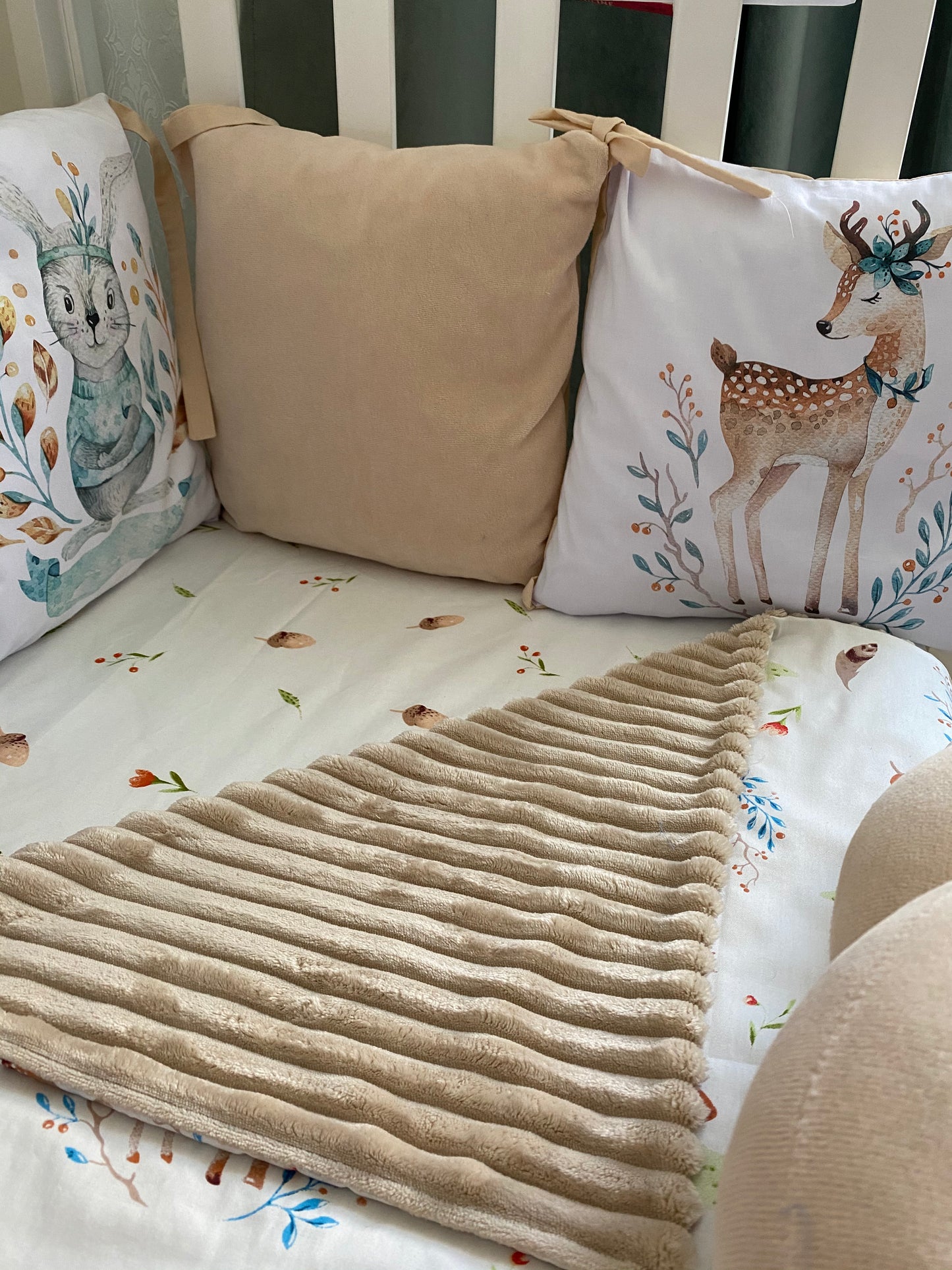 Wooden nursery bedding set Newborn blanket Fitted sheet cot bumpers