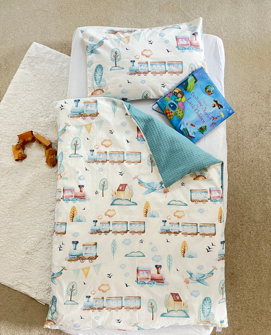 Train pattern baby bedding, baby duvet, kids cover, toddler pillowcase, toddler bedding set