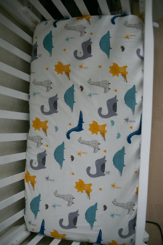Dinosaur fitted sheet, cot sheet, newborn sheet, cotton fitted sheet, premium quality fabric